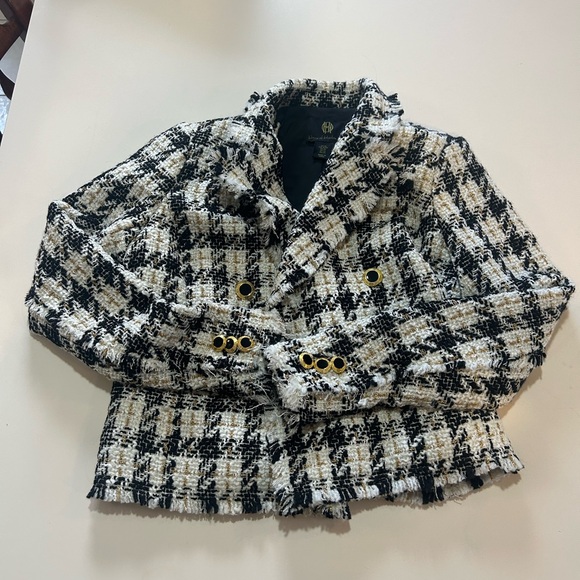 House of Harlow 1960 Metallic Wool Blend Plaid Tweed Blazer - Picture 7 of 9